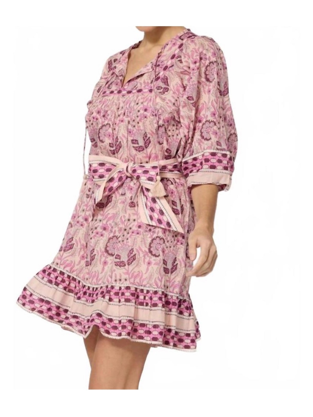 Cleo Bella Magdalena mini dress; Pink Floral Boho Tunic Dress